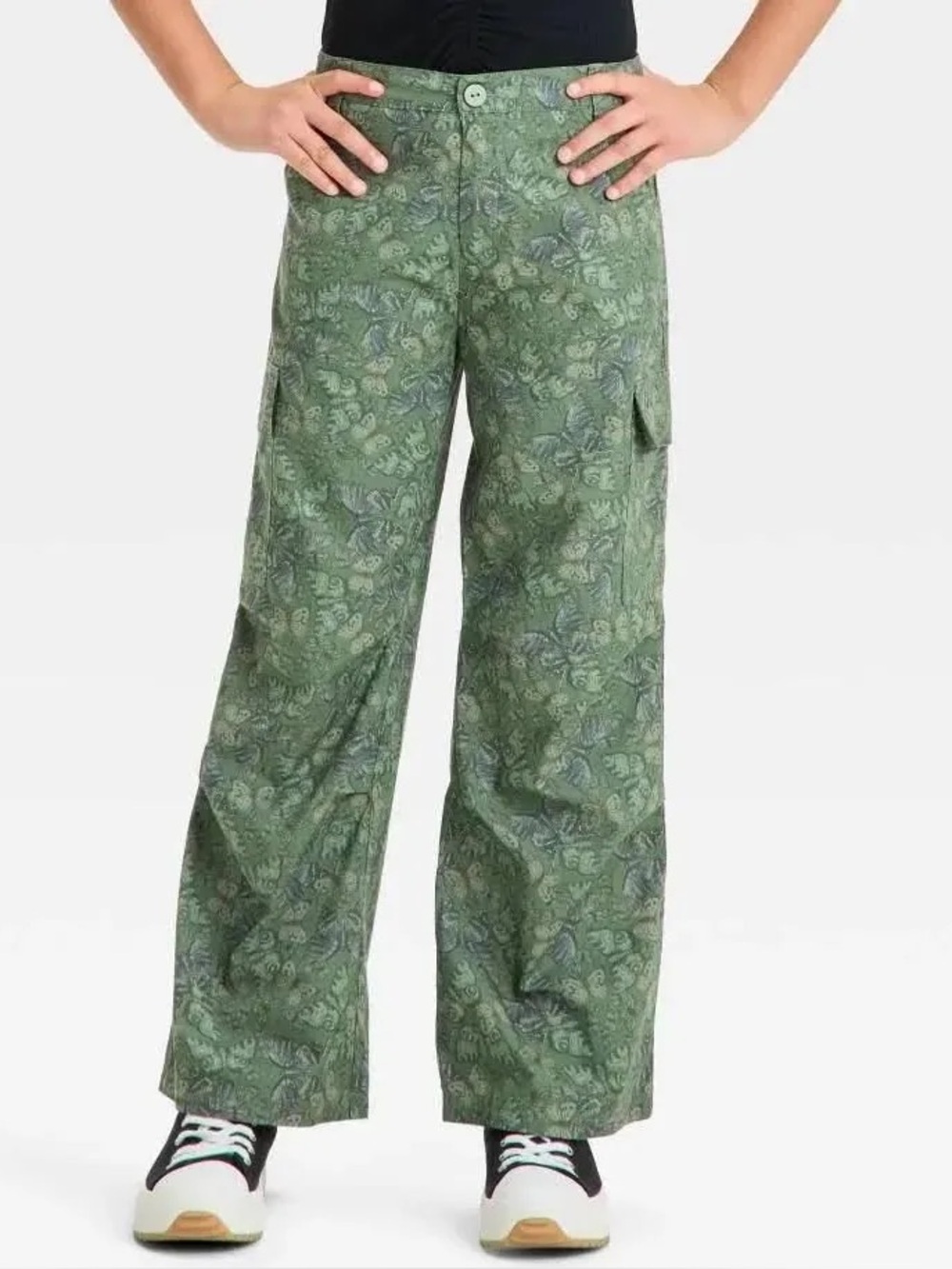 Art Class Girls' Butterfly Wide Leg Cargo Pants - Green L